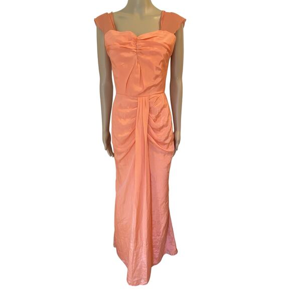 VTG Y2K Gown MaxiDress SatinOrange Ruched Coquette HOCO Formal Evening Wear 8 - Picture 1 of 11